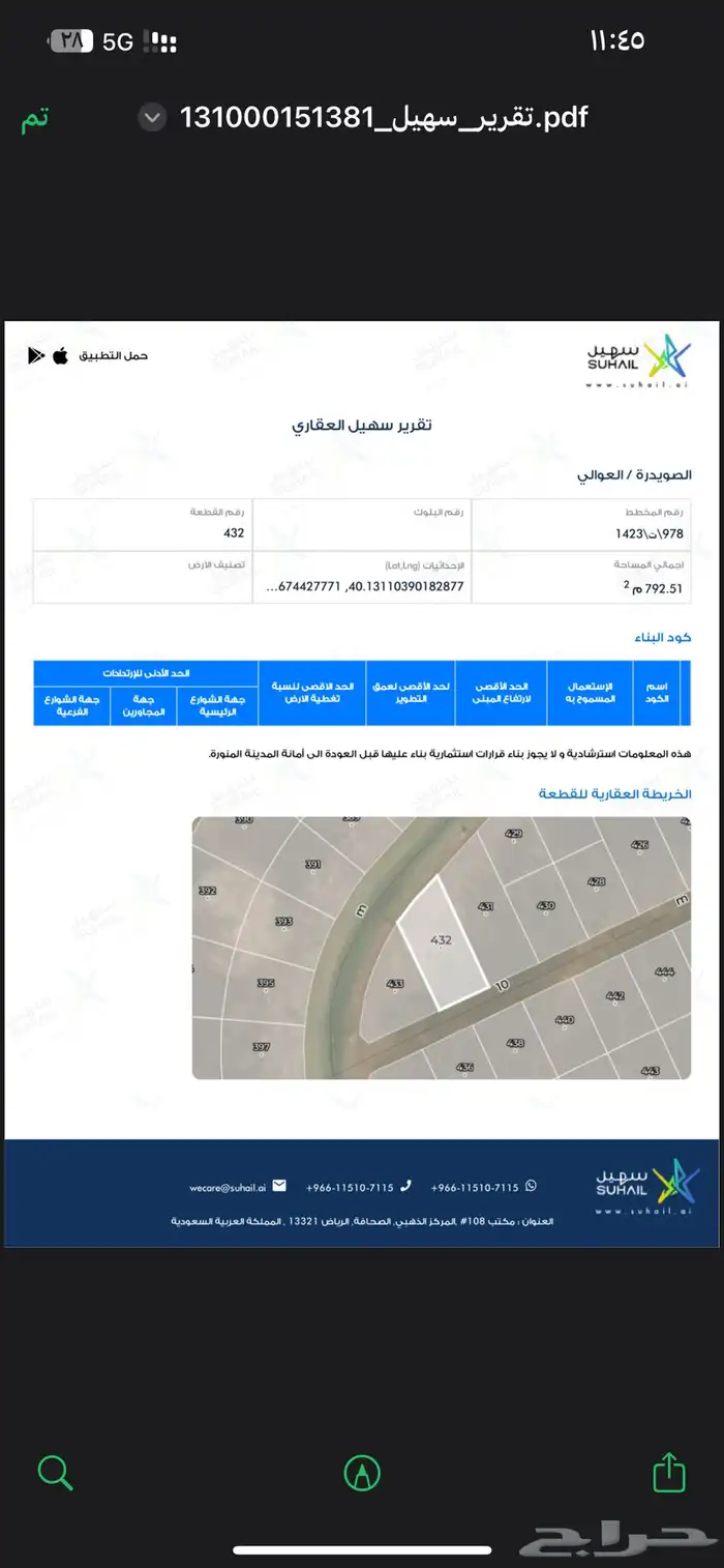 ارض للبيع في الصويدرة شارعين متظاهرات رقم الارض 432 2