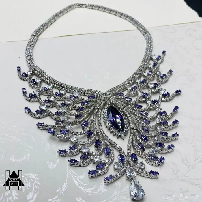 طقم الطاووس المميز فضه عيار 925 مرصع بفصوص زفير وزركون 2