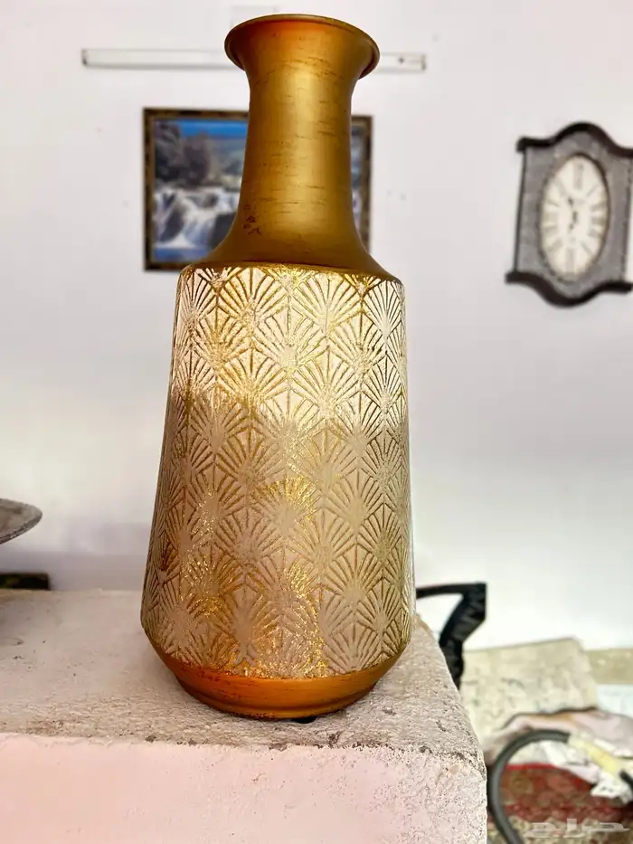 ايوتي مزهرية معدنية ارضية مزخرفة عتيقة ذهبية 0