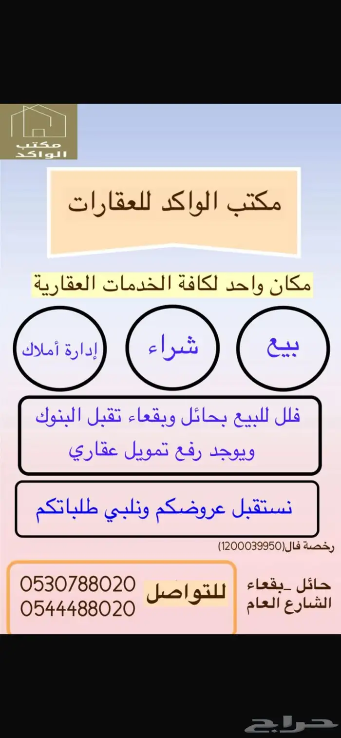 مكتب الواكد ببقعاء. مزارع تراخيص زراعيه قروض زراعيه وسكنيه 1