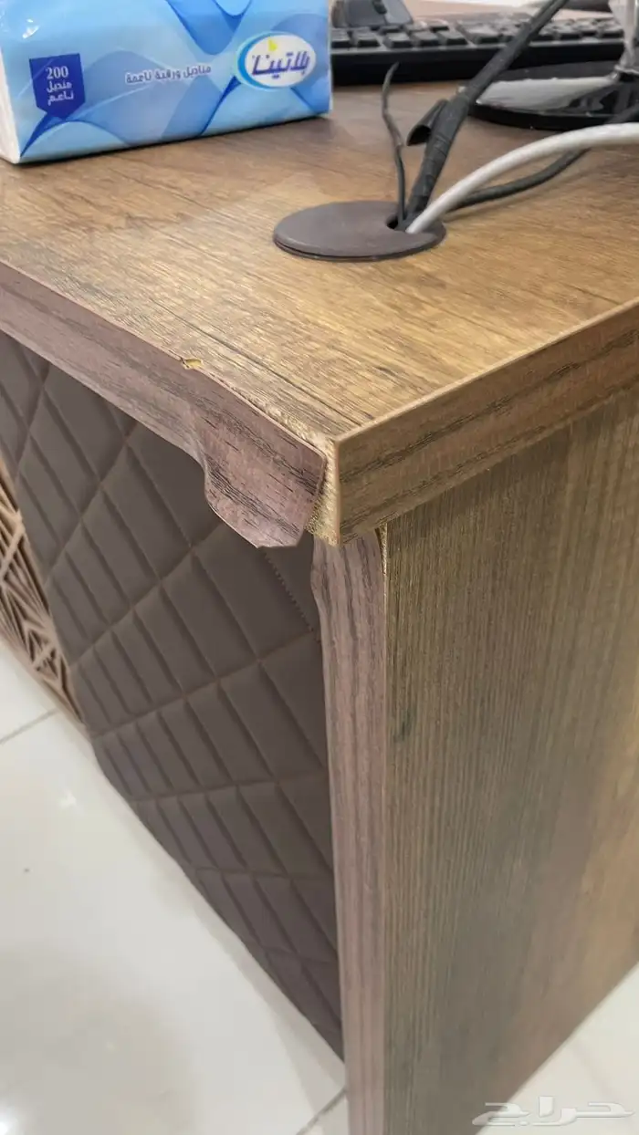 مكتب 3 قطع لون بني شبه جديد 2