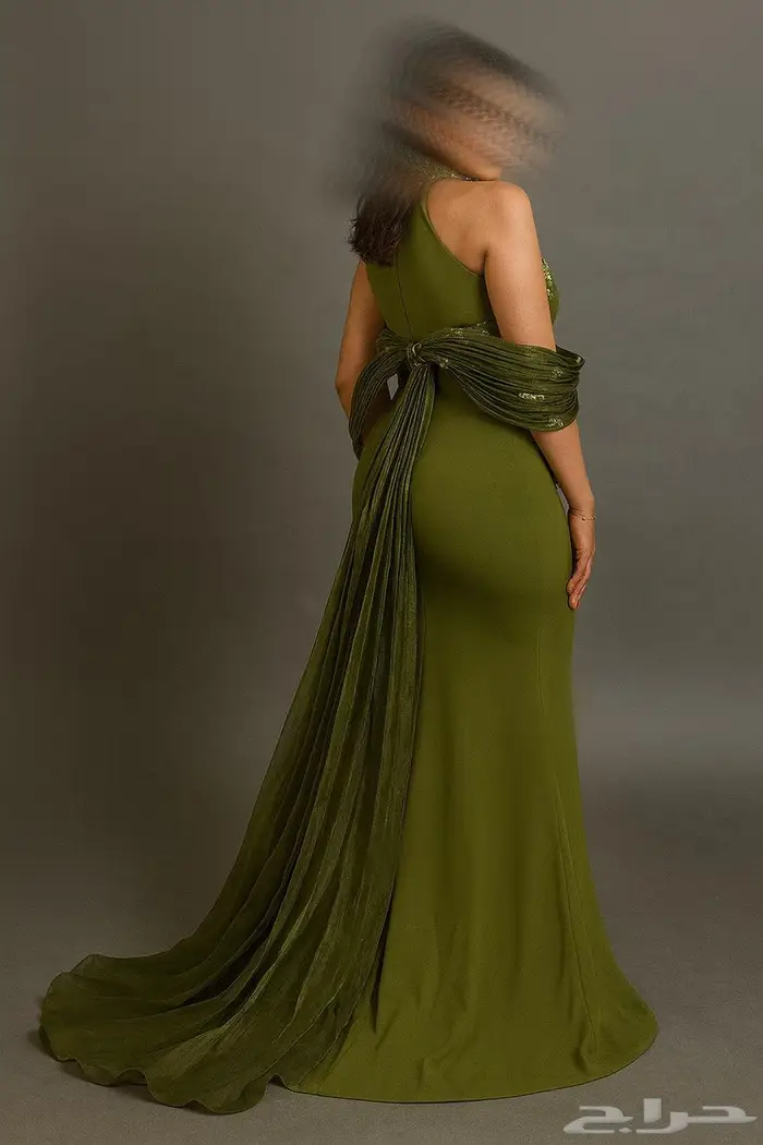 فستان سهرة اخضر زيتي فخم 1