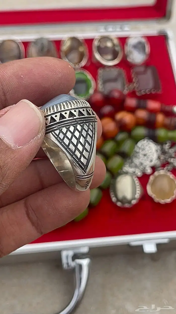 خاتم عقيق رصاصي شجري نوادر 12