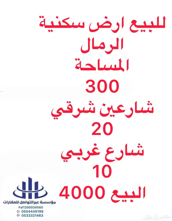 ارض سكنيه الرمال مخطط السعيدان 1