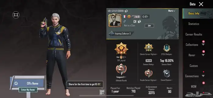 حساب ببجي لفل 52 0
