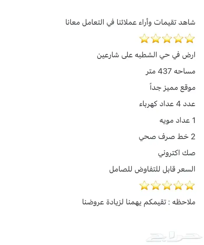 ارض للبيع في حي الشطبه مساحه 437 متر على شارعين 1