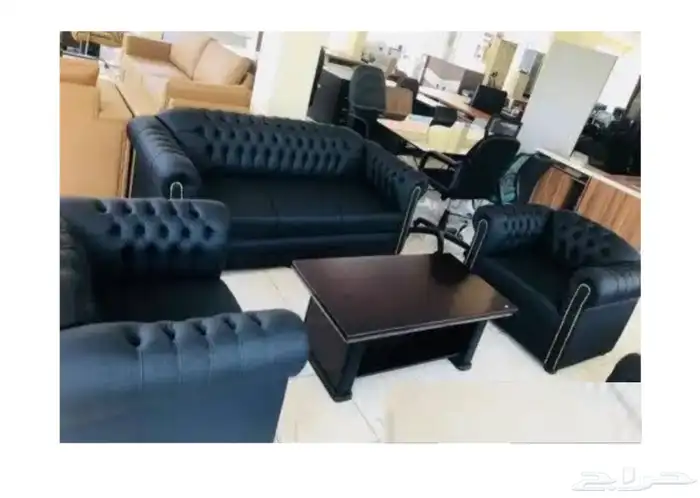طقم كنب جلد مكتب و جلسه انتظار مكتبي جلد اسود 0