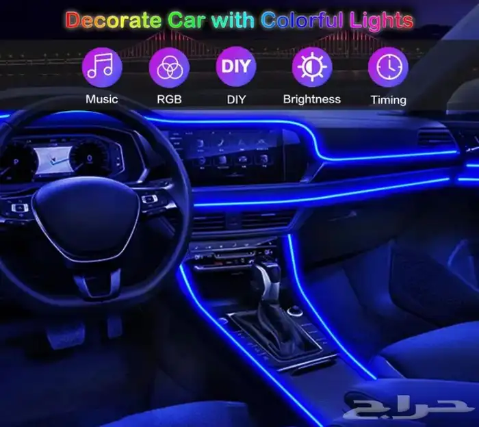 LED سيارة داخلي   أضواء محيطية RGB مع تحكم تطبيق وريموت 2
