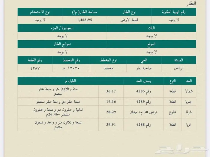 ارض للبيع بحي ضاحية نمار بمساحة 1469 نمار 2030 0