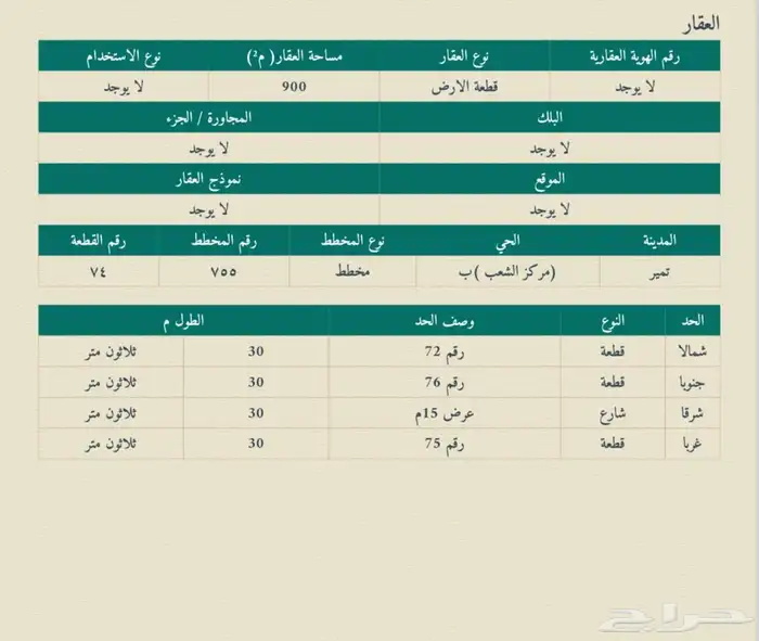 أرض سكنية في الشعب تمير مساحة 900 سعر 120 ألف 0