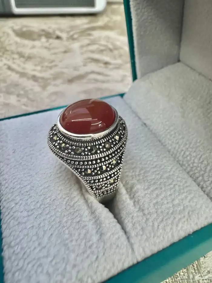 خاتم عقيق طبيعي فضة عيار 925 مرصع بالزيريكون Fayendra 5