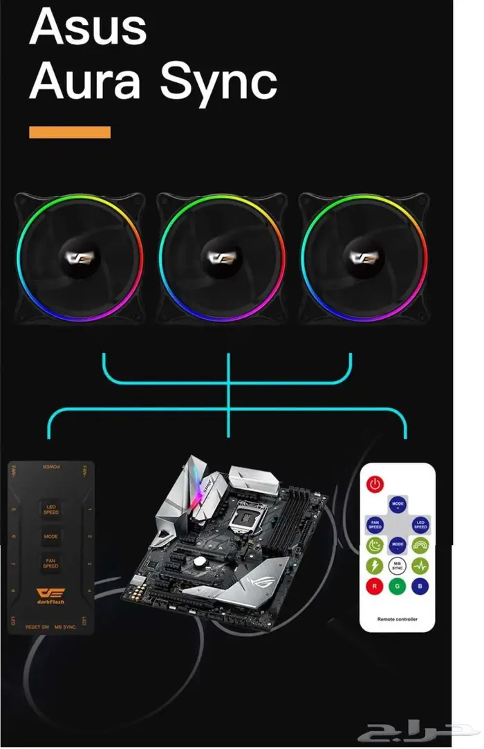 مروحتين تبريد gaming للPC اضاءة RGB براندDark Flash مع ريموت 11
