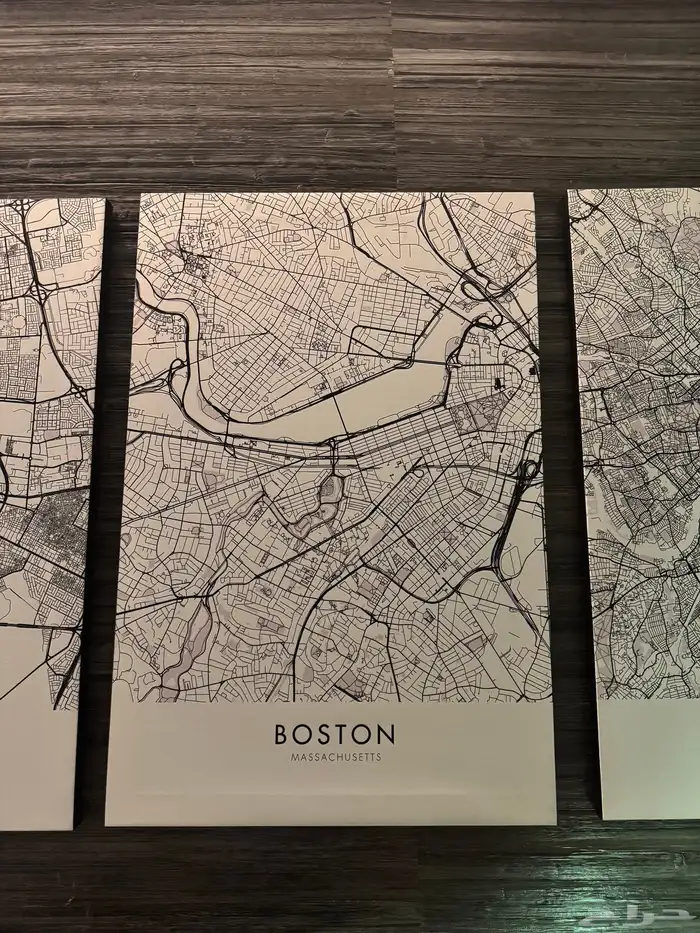 لوح خرائط جدة لندن بوسطنWall Maps Boston Jeddah London 4