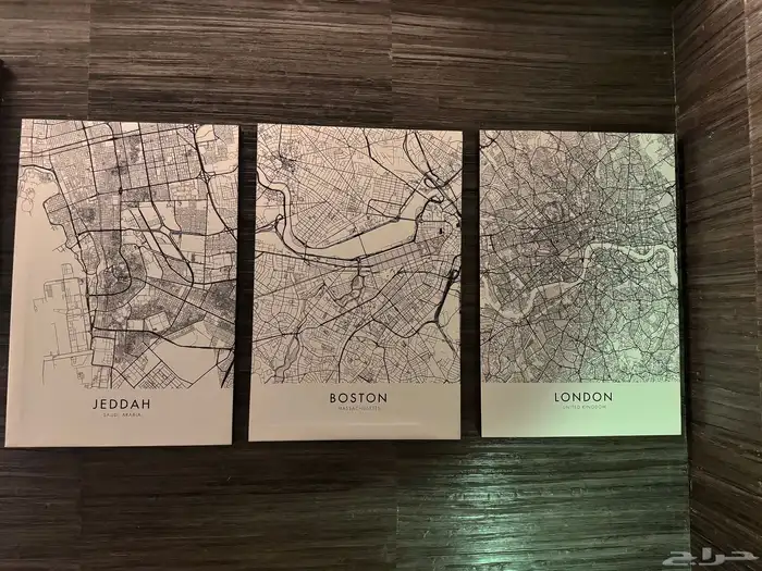 لوح خرائط جدة لندن بوسطنWall Maps Boston Jeddah London 2