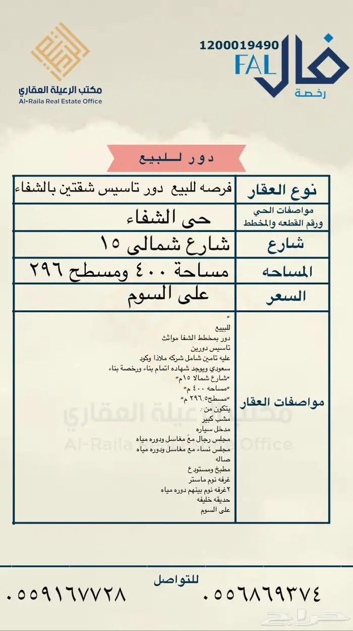 للبيع دور بحى الشفاء 1