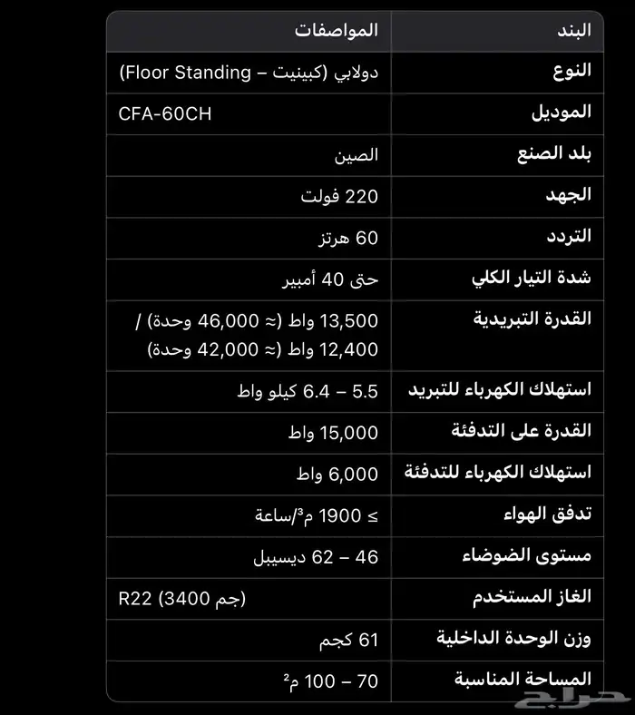 مكيف شيجو سبليت   طراز CFA-60CH 2