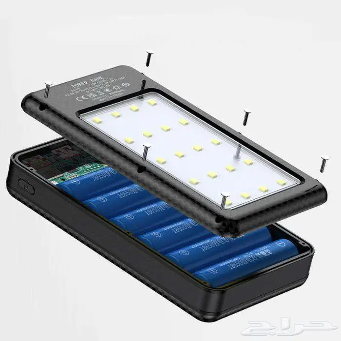صندوق سعة 6 بطاريات نوع 18650 بنك طاقة واضاءة ب 20 led 3