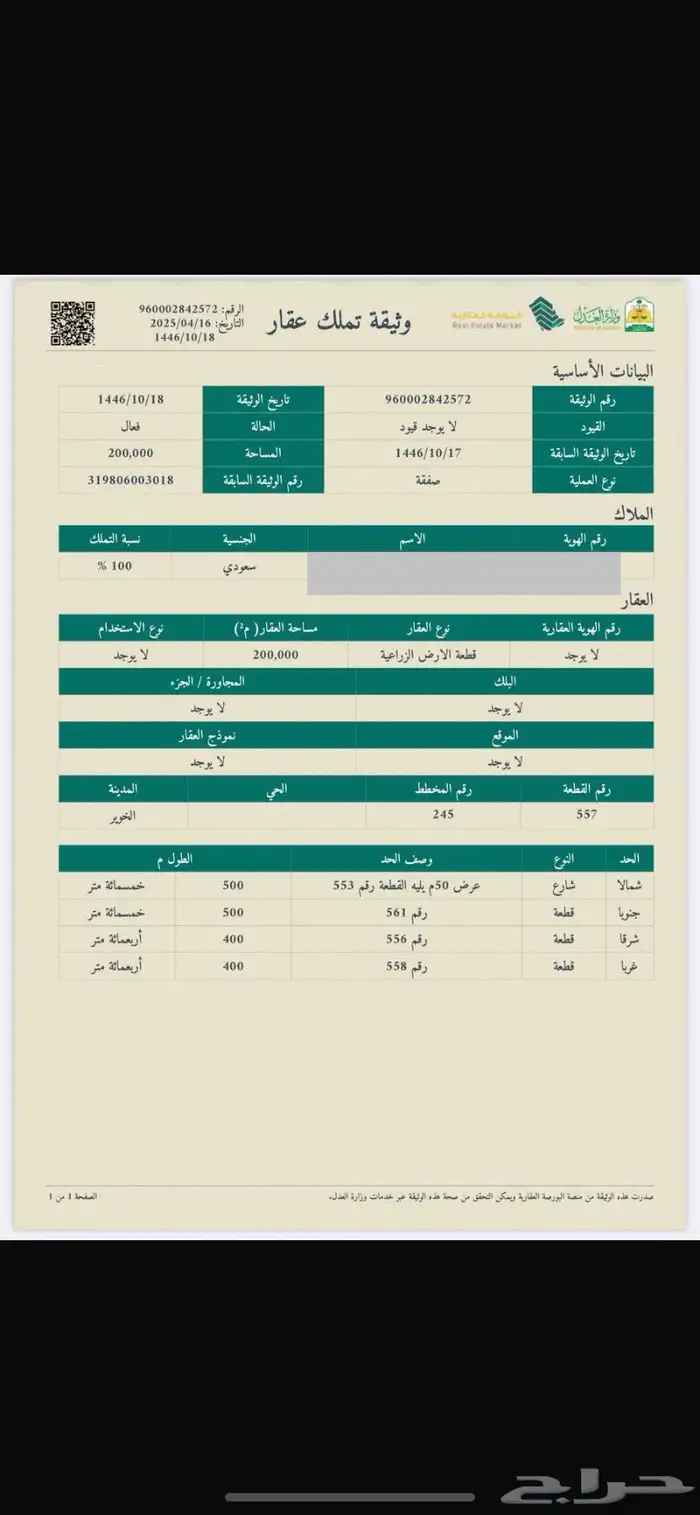 ارض زراعية بصك الكتروني ومرخصه 2