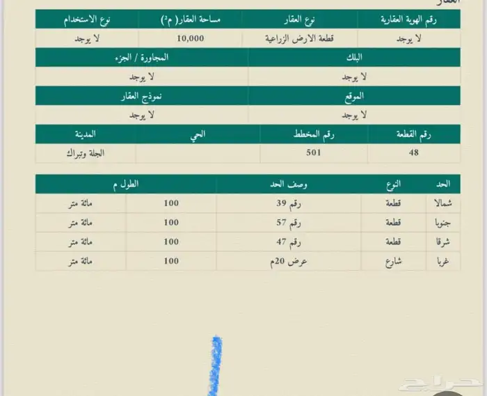 للبيع ارض زراعيه في الجله م 10 لالف متر شارع 20 م 0