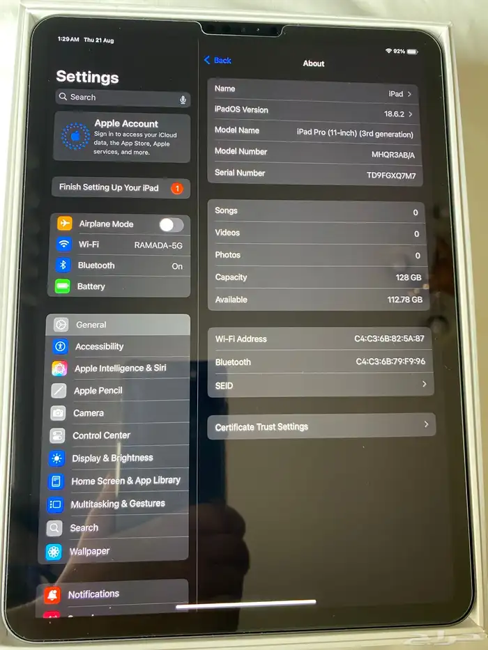 iPad Pro 11 (الجيل الثالث)   128GB   رمادي فلكي   شبه جديد 2