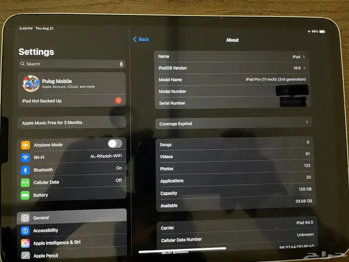 iPad Pro (11-inch) (3rd generation)128GB SIM CARD 1