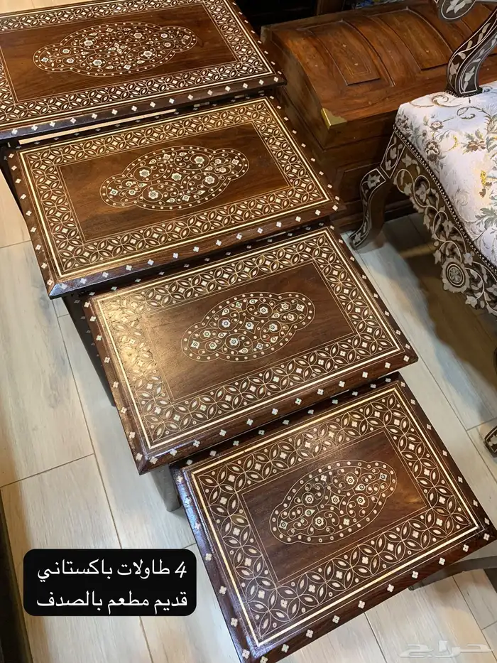 طاولات ومدخل دمشقي واوربي ومصري مطعم بالنحاس والصدف انتيك 47