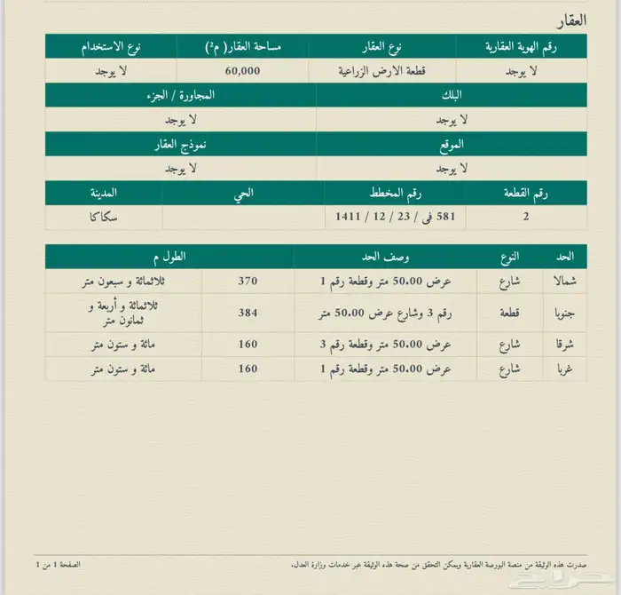 للبيع ارض زراعية بمنطقة مزراع الفياض بمدينة سكاكا 2