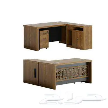مكتب حرف L خشبي بني بطول 160 سم ذو تصميم عملي وفاخر 1