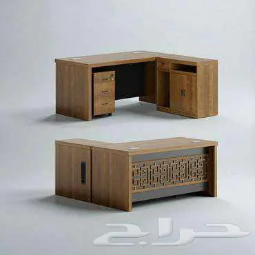 مكتب حرف L خشبي بني بطول 160 سم ذو تصميم عملي وفاخر 0