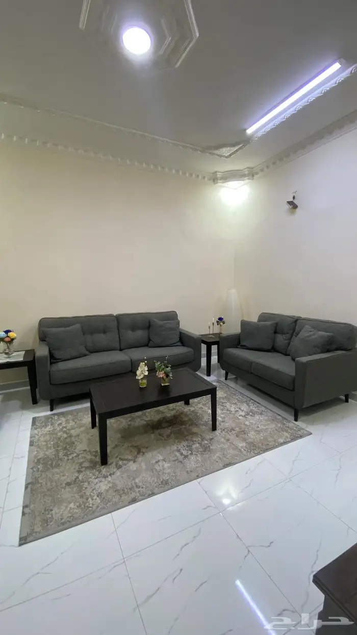 كنب من اشلي وطاولات وشاشه تلفزيون وفرشه230 110 2
