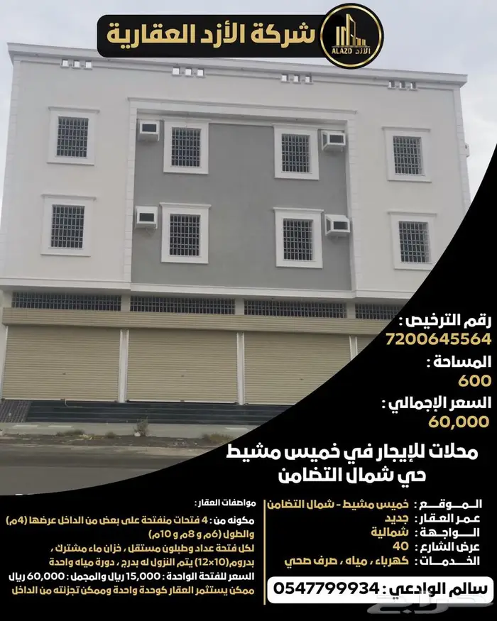 محلات للإيجار في خميس مشيط حي شمال التضامن 0