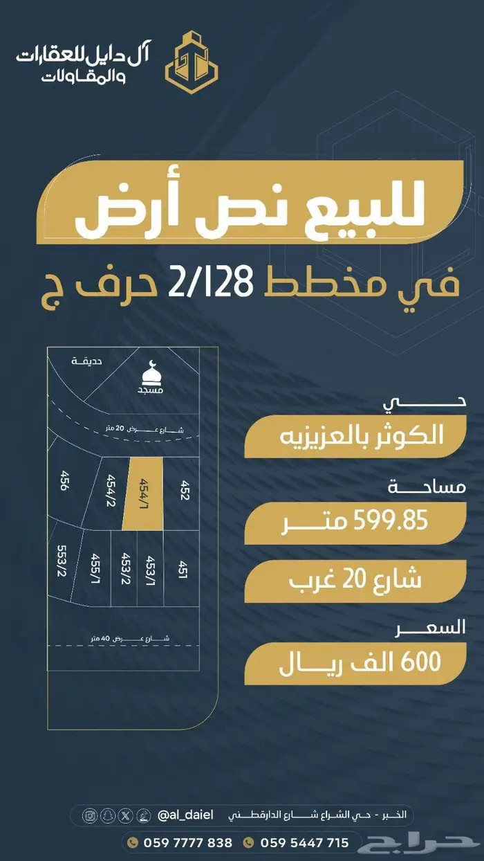 للبيع اراضي بمساحات مختلفه في مخططات العزيزيه الخبر 28
