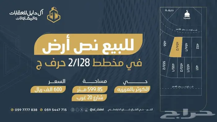 للبيع اراضي بمساحات مختلفه في مخططات العزيزيه الخبر 26