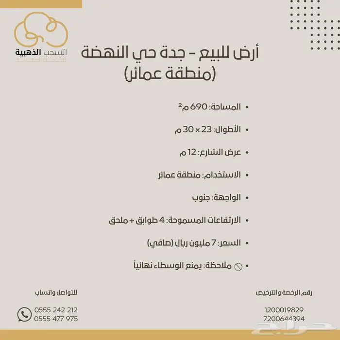 أرض للبيع   جدة حي النهضة (منطقة عمائر) 0