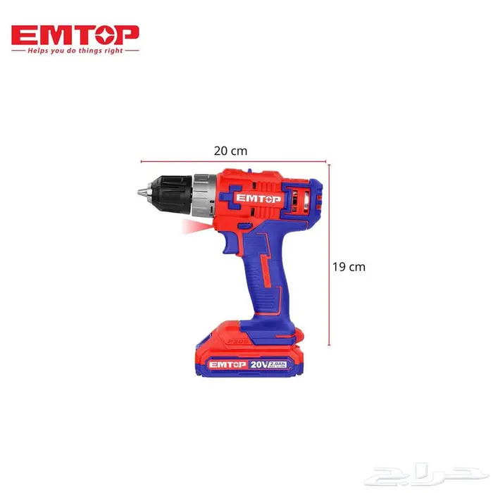 دريل لاسلكي EMTOP 12V دقاق   بطاريتين   ملحقات 2