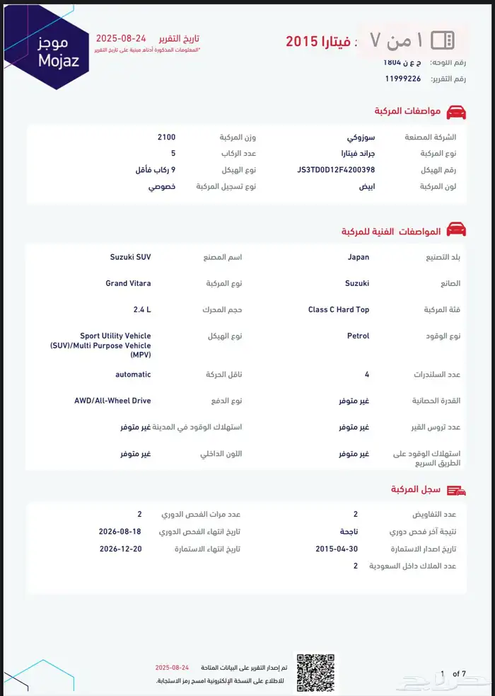 سوزوكي ياباني جراند فيتارا موديل 2015 تم تخفيض الحد 17