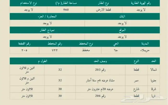 أرض سكنية   حريملاء   مساحة   960 م 0