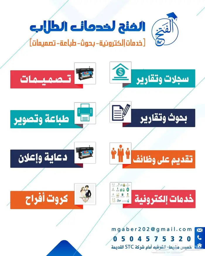 خدمات طلابية بحوث وواجبات طباعة وتصاميم 0