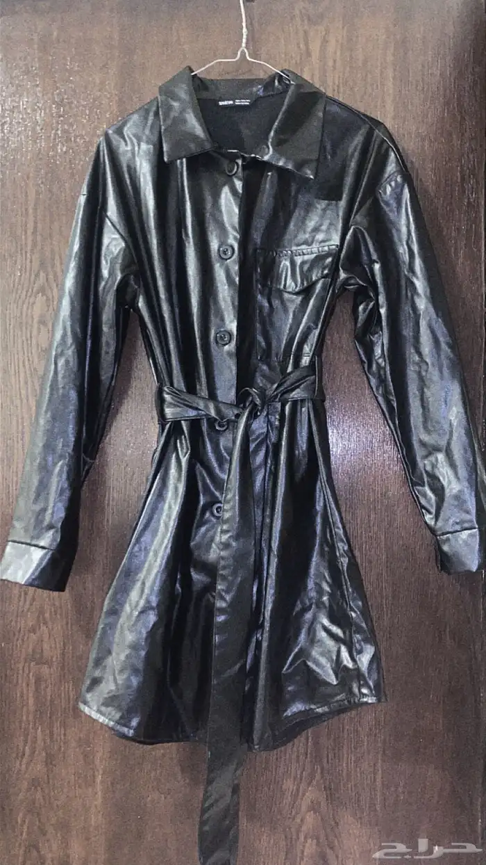Faux leather coat jacket and thigh high heels 0