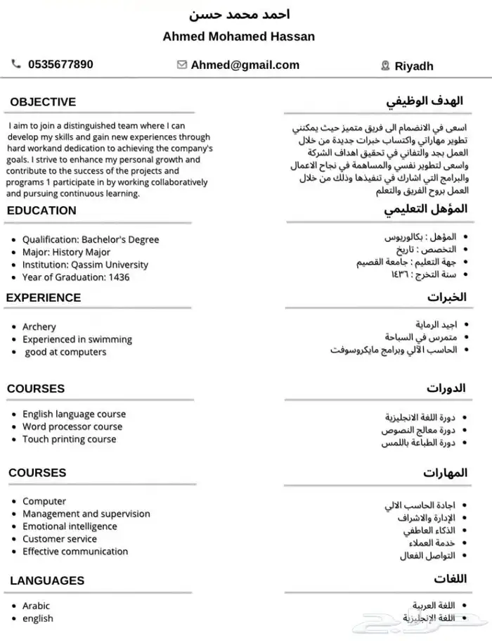 تصميم سيرة ذاتية احترافية ضمان كامل ب 15 0