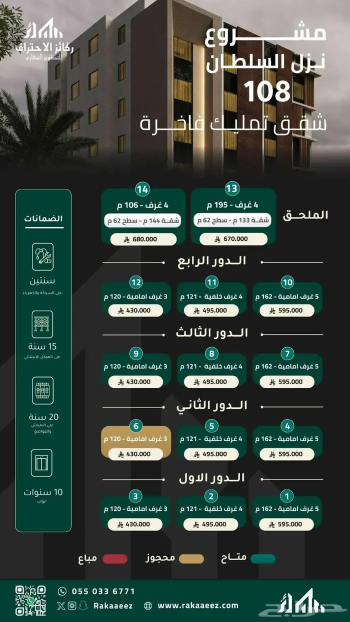متاح شقة أمامية 5 غرف ب 595 الف بطحاء قريش-جامع التعاون 0
