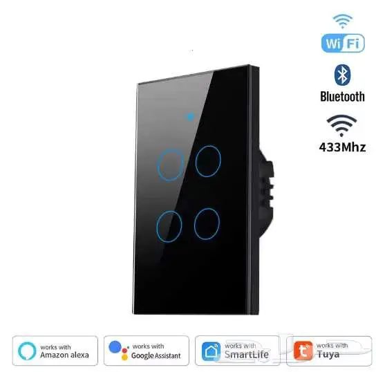 مفتاح إنارة ذكي (رباعي) أسود بالوايفاي WiFi 0