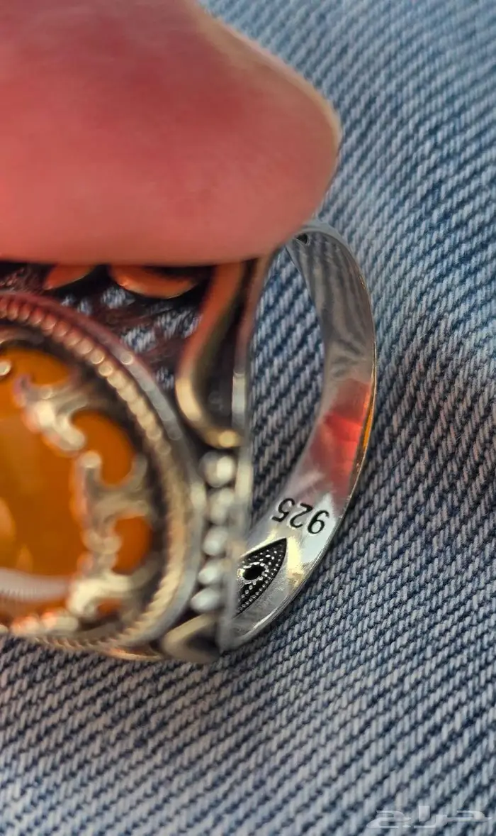 خاتم فضة أصلي 925 حجر عقيق أصفر طبيعي 1