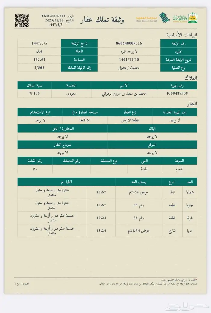 ارض للبيع تجارية حي البادية بالدمام موقع مميز وعلى شارعين 1