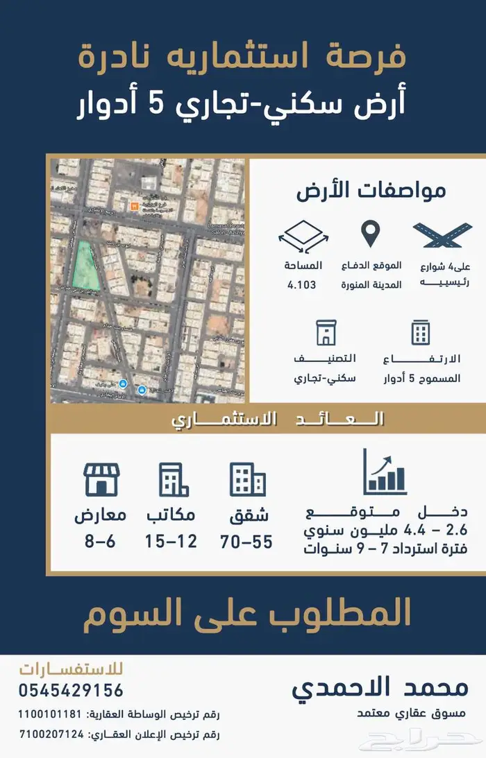 للبيع أرض سكنية تجارية   حي الدفاع بالمدينة المنورة 0