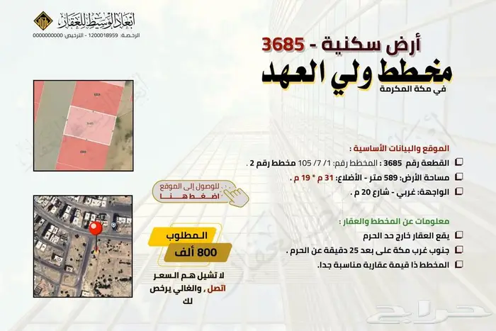 ارض سكنية 600 م في مخطط ولي العهد في مكة المكرمة 7
