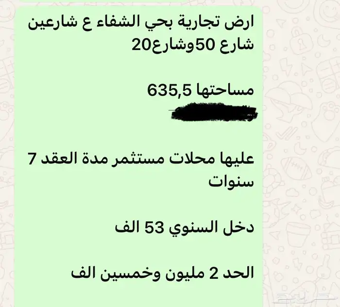 ارض تجاريه للبيع في حي الشفاء 0