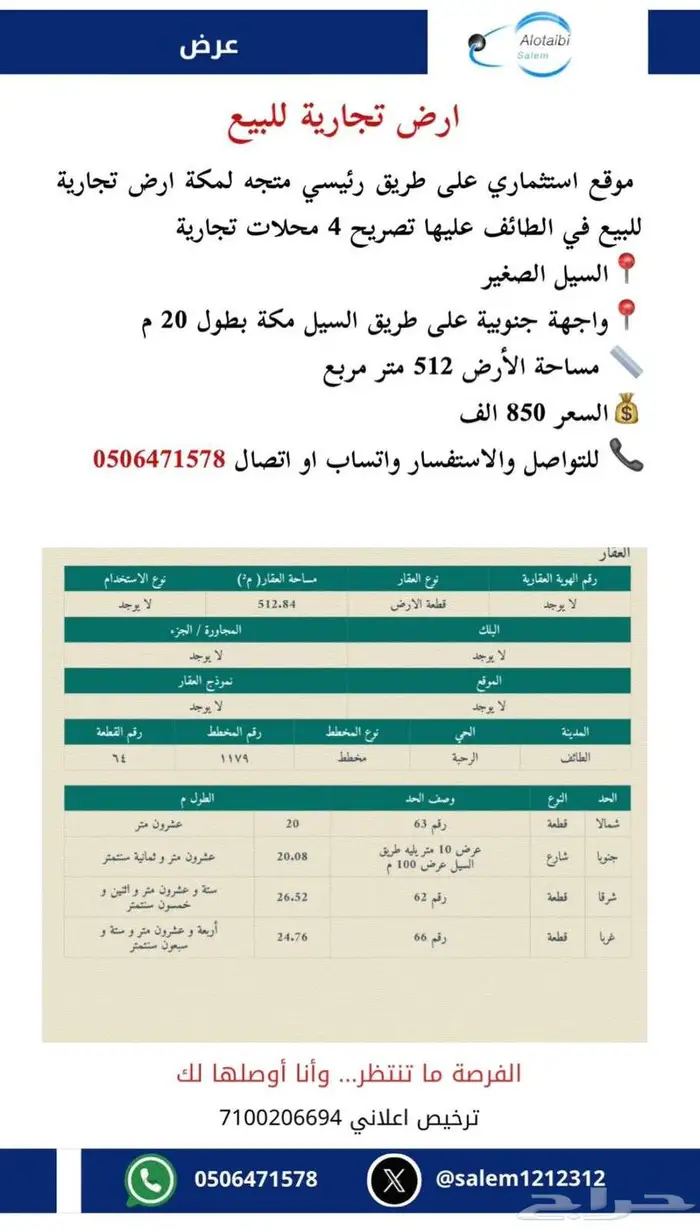 ارض تجارية للبيع في الطائف السيل الصغير على طريق السيل 0