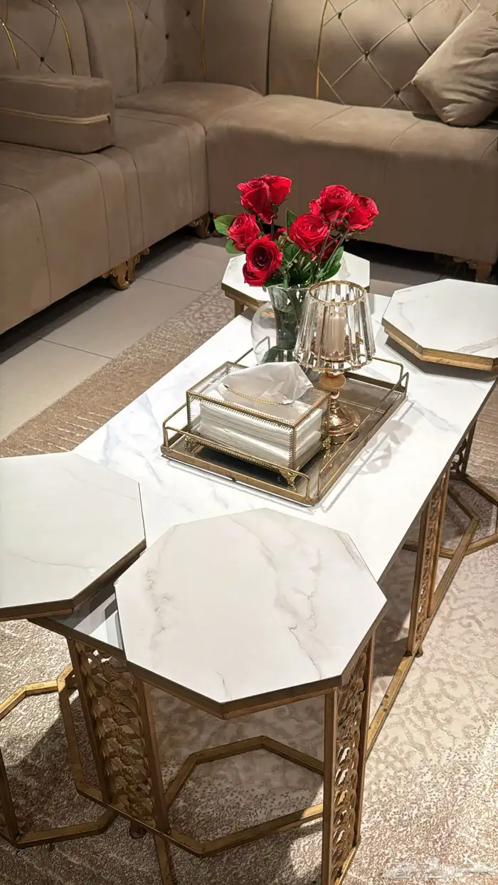 طقم كنب مع طاولات وثريات للبيع 4