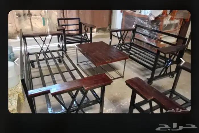طقم جلسات خارجيه حديد وخشب 2